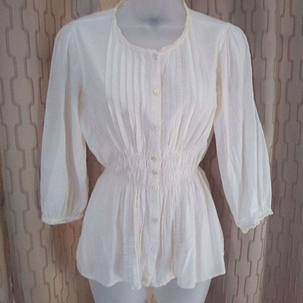 Calvin Klein Feminine Peasant Blouse Cream
